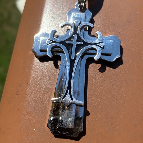 New Two Tone Stainless Steel Cross w/ Large Bail - Picture 4 of 10